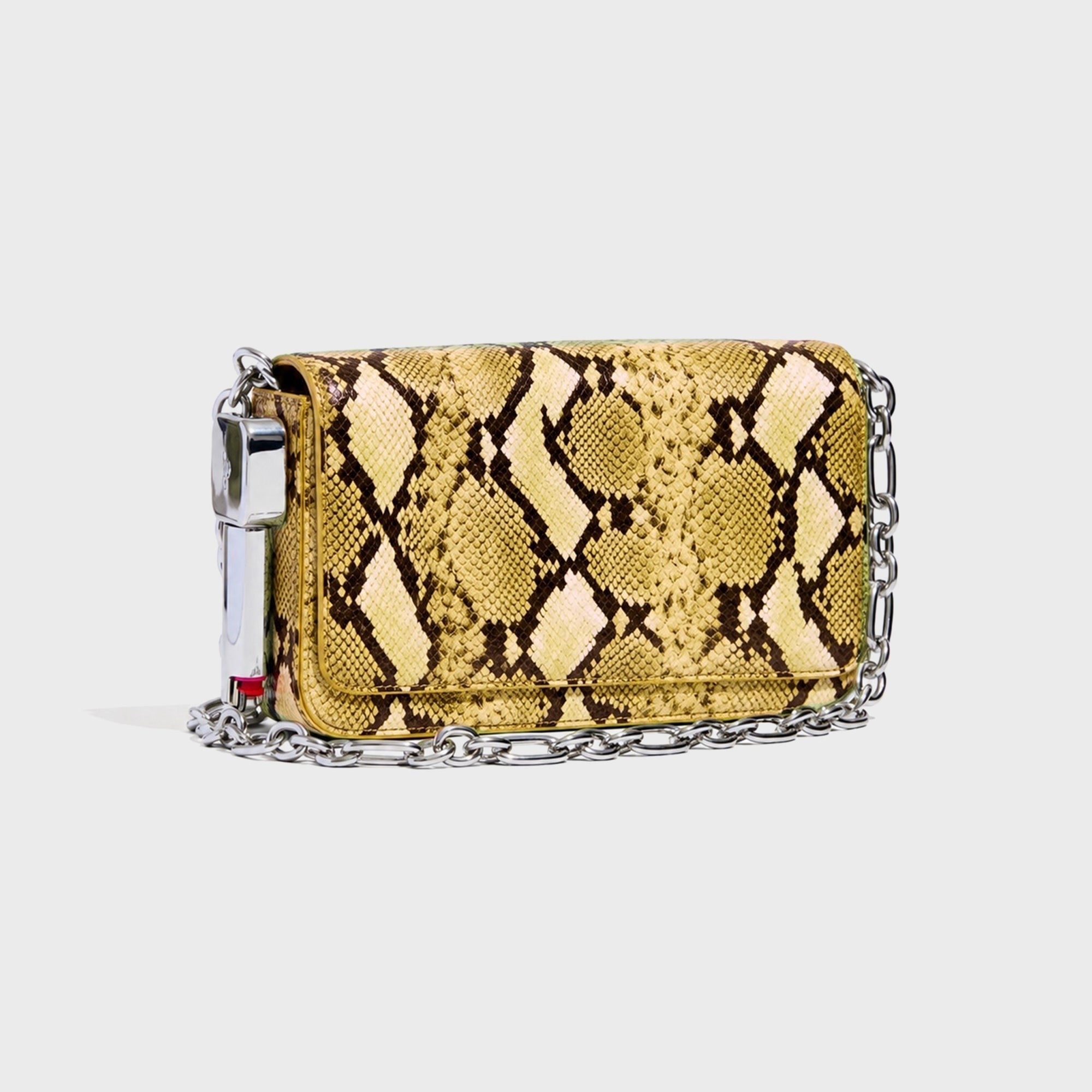Edie Parker Burn Clutch with Chain Strap - Yellow Python / Silver