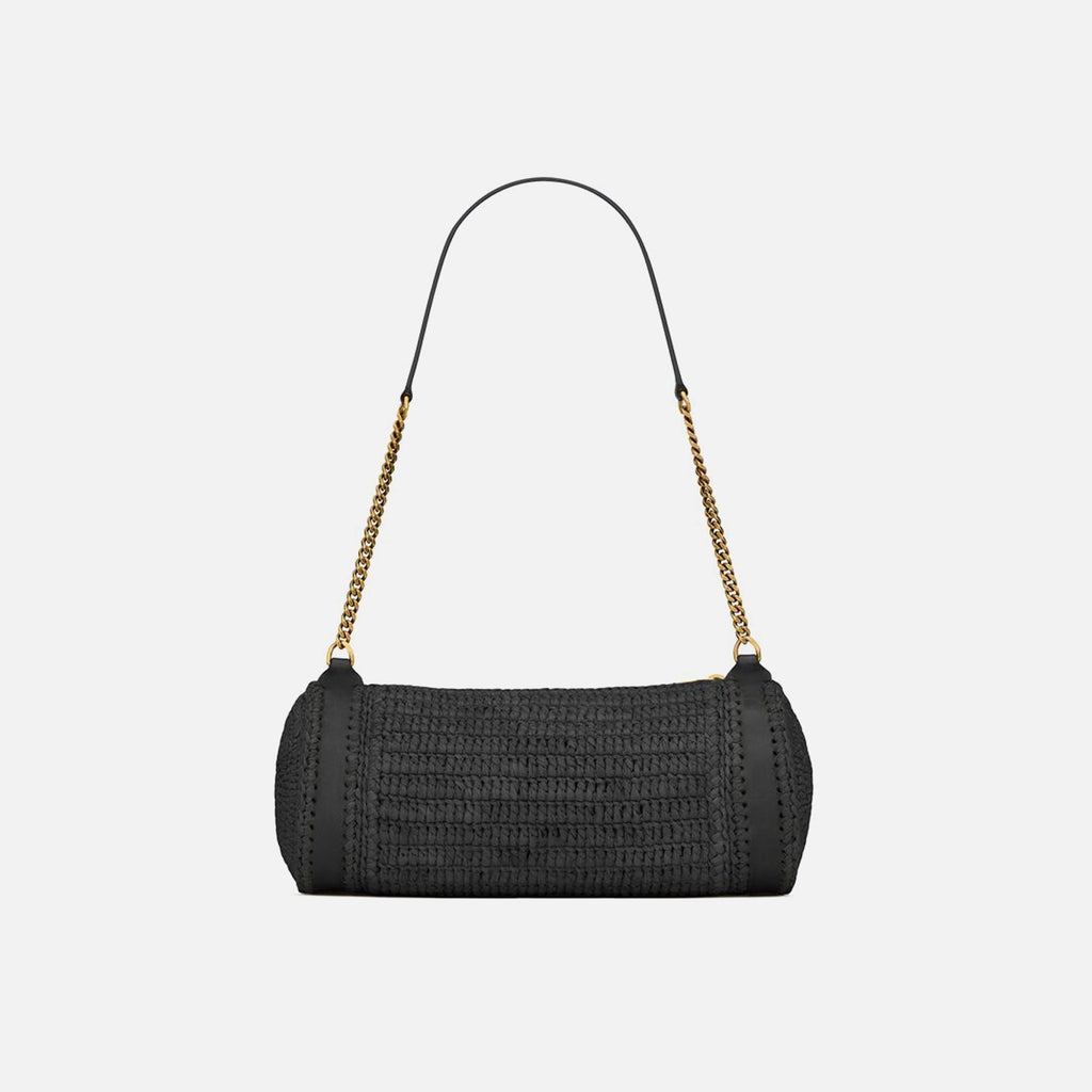 Saint Laurent YSL Cylinder Raffia Bag - Nero