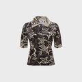 Siedres Lena Contrast Printed Velvet Short Sleeve Polo - Brown