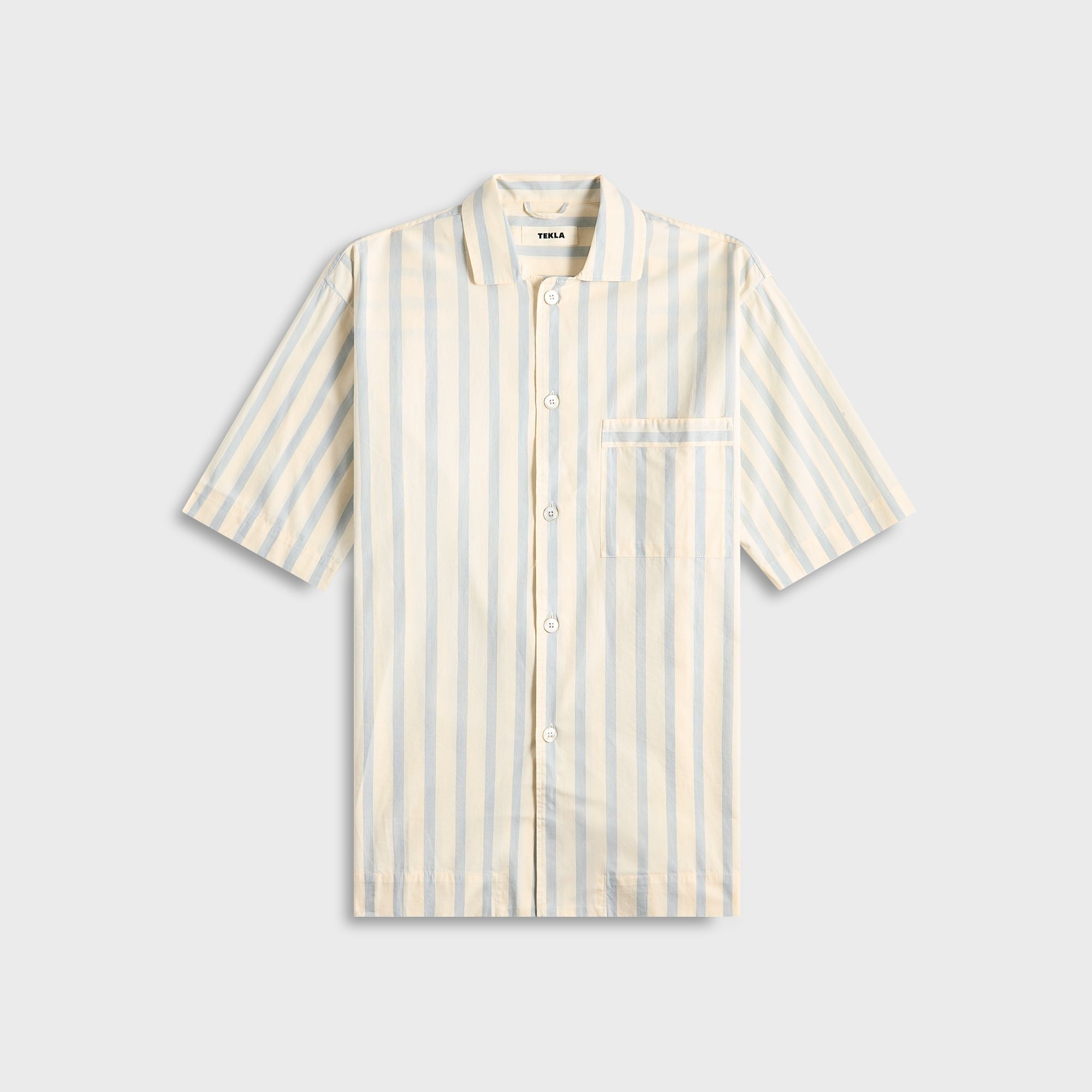 Tekla Poplin Pyjamas Short Sleeve Shirt - Needle Stipes