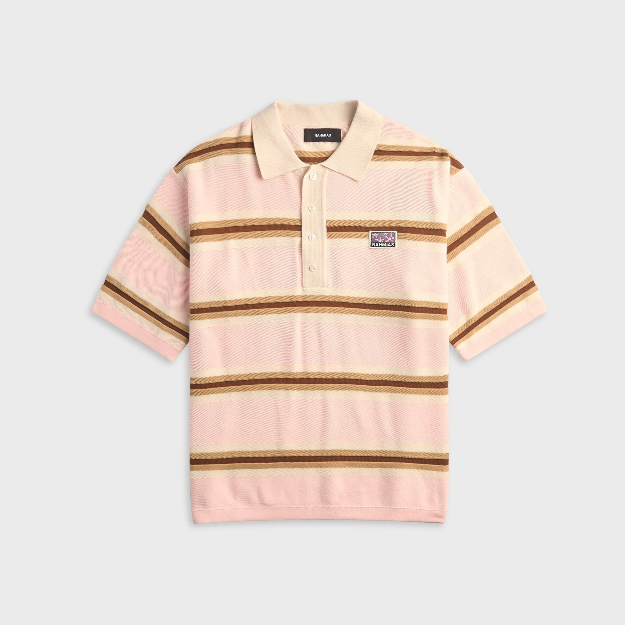 NAHMIAS Knit Striped Polo - Soft Pink Stripe