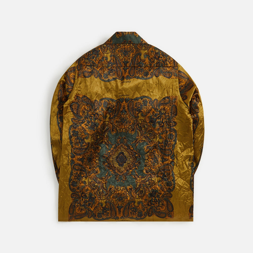 Noma Wrinkled Open Collar Shirt - Paisley Olive