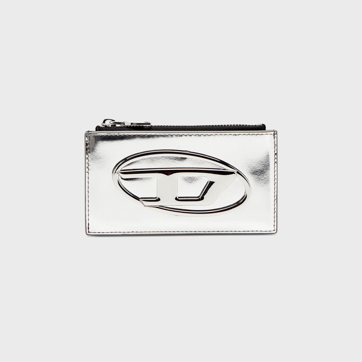 Diesel Mirror Leather Card Holder - Silver