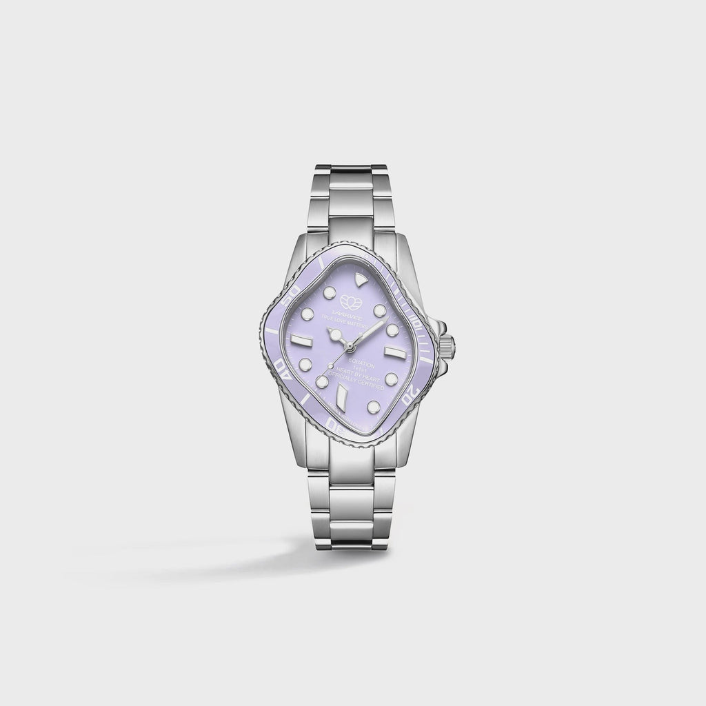 LAARVEE Silver Precision Steel Watch - Lilac Ceramic Bezel / Lilac Dial