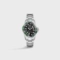 LAARVEE Silver Precision Steel Watch - Green Ceramic Bezel / Black Dial