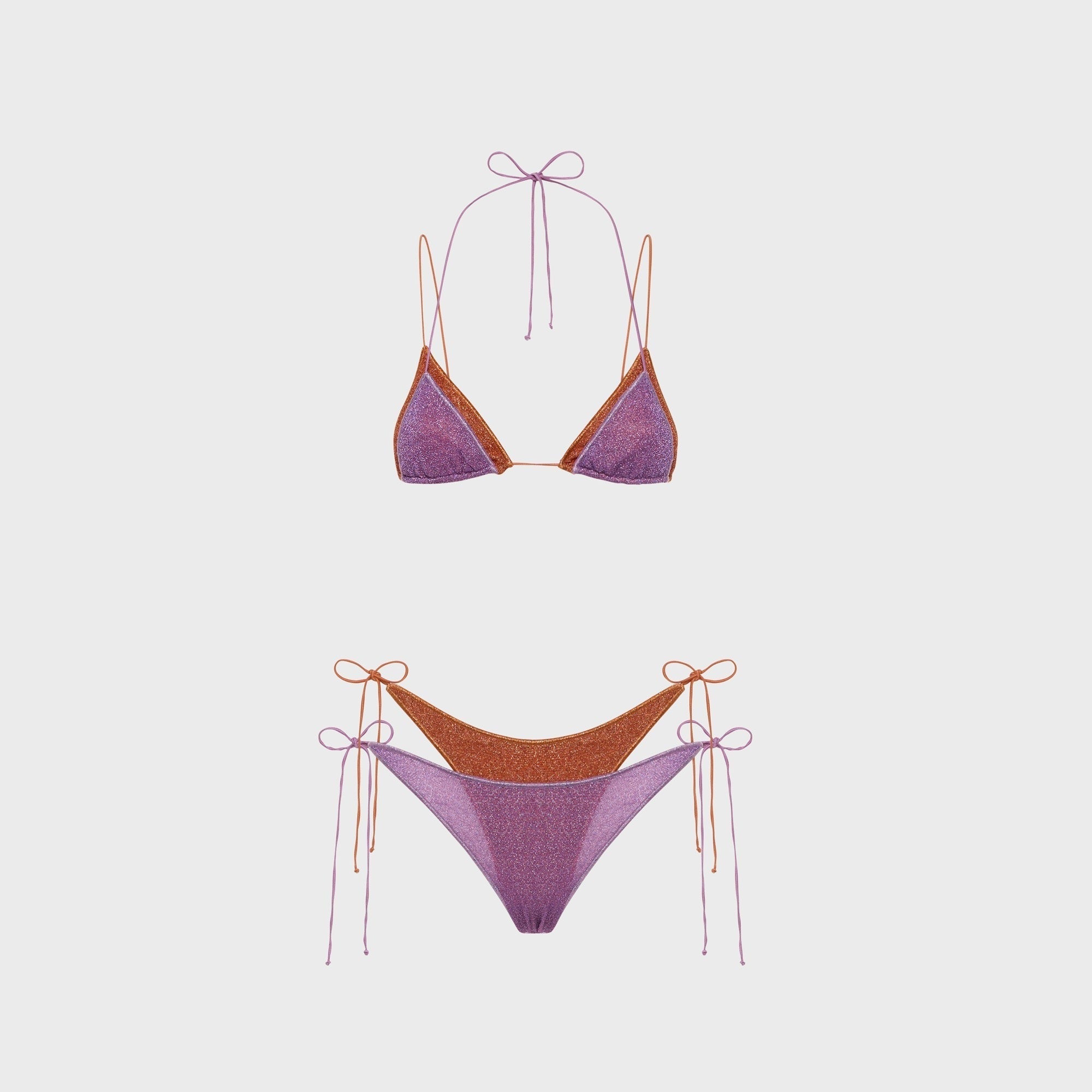 Oseree Double Microkini Lurex Metallic Bikini Set - Lilac / Orange