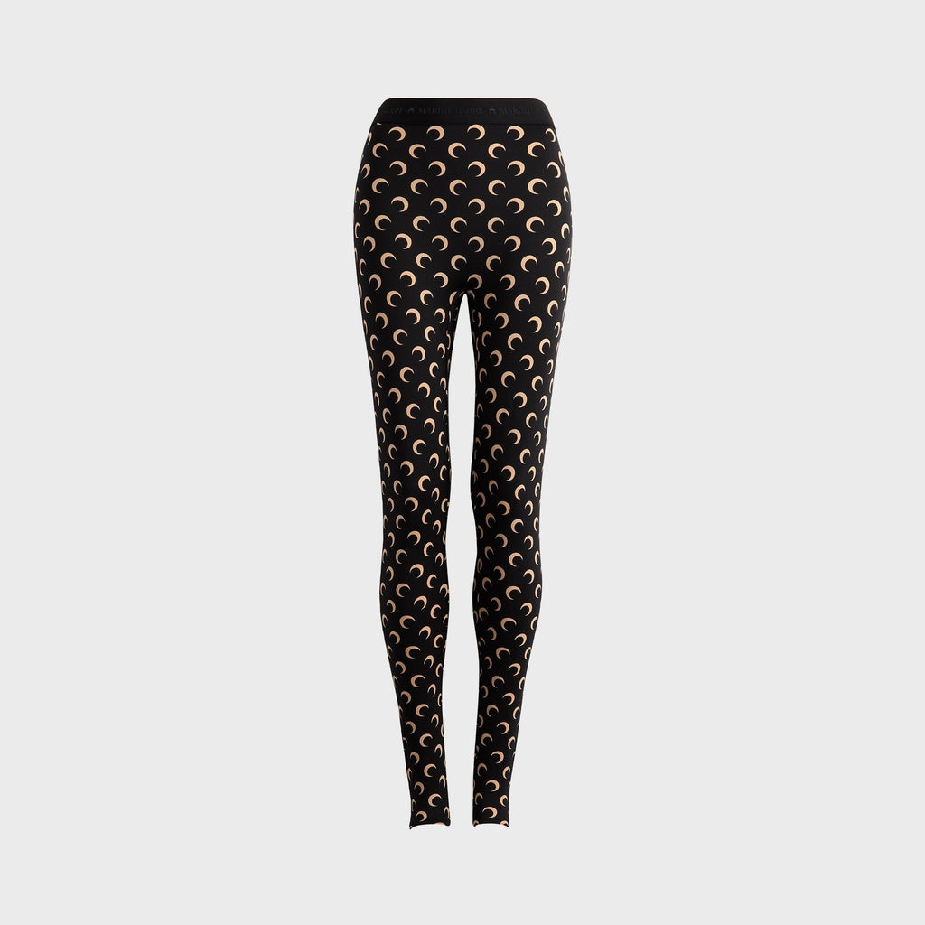 Marine Serre Moon Printed Jersey Stirrup Legging - Moon Tan on Black