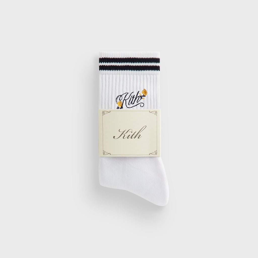 Kith Double Striped Floral Cotton Mid Crew Socks - Nocturnal