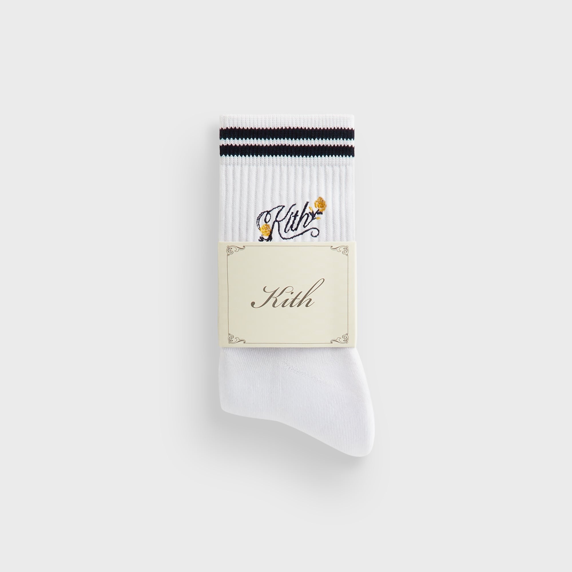 Kith Double Striped Floral Cotton Mid Crew Socks - Nocturnal