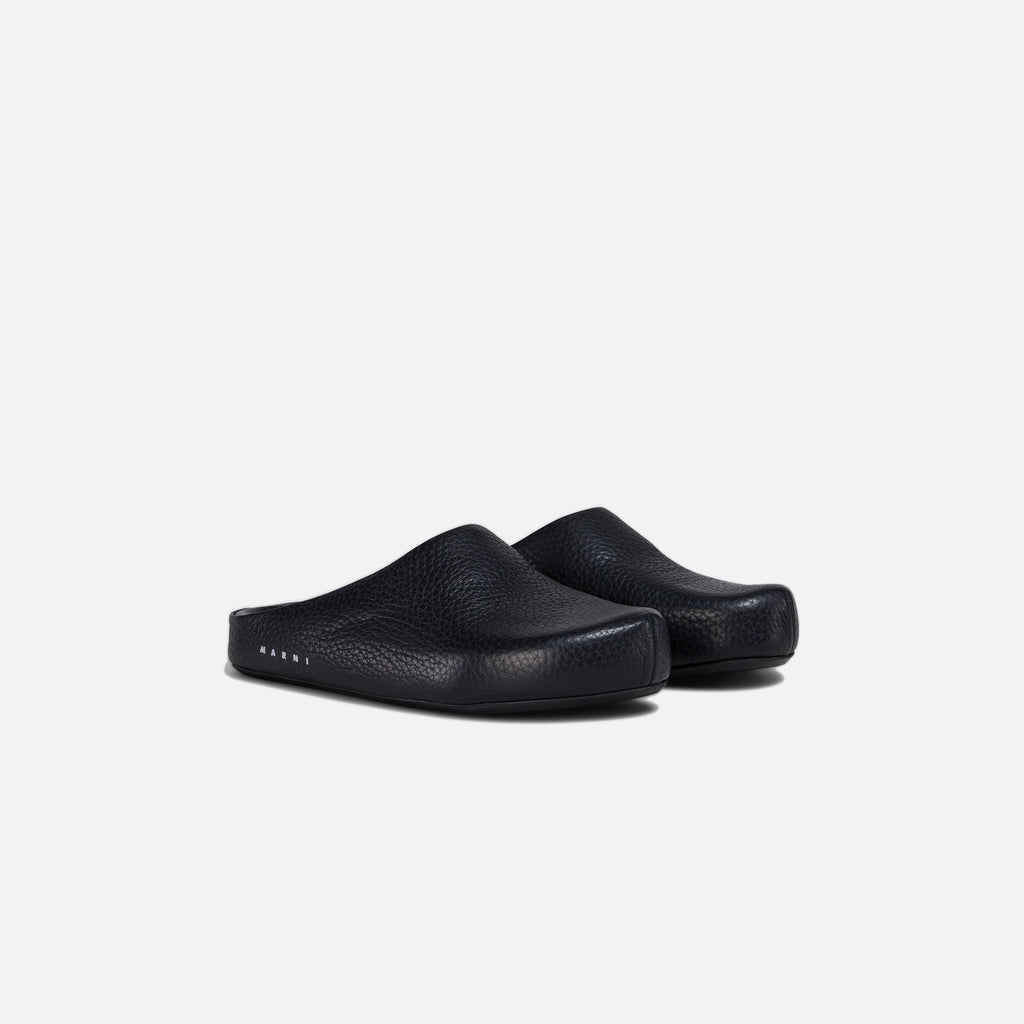Marni Mens Fussbett Sabot Grained Calf Leather - Black