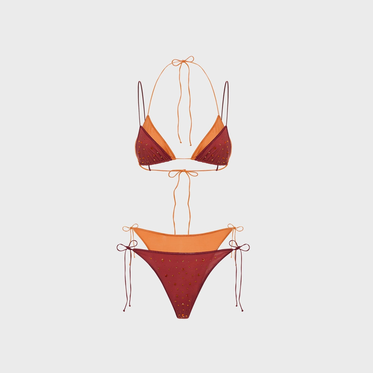 Oseree Double Gem Mesh Two Piece Bikini Set - Rouge / Orange