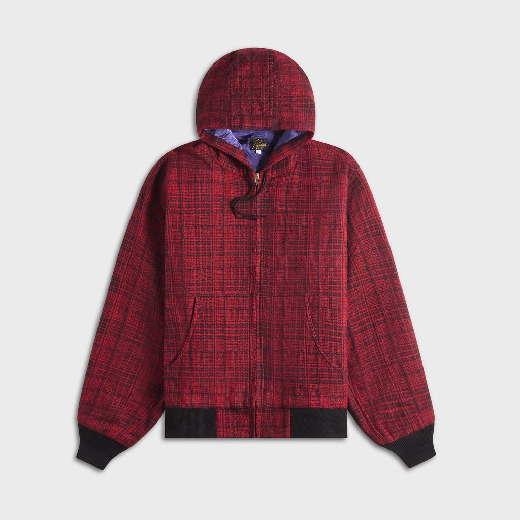 Needles Zipped Wool Glen Plaid Work Hoody - Red