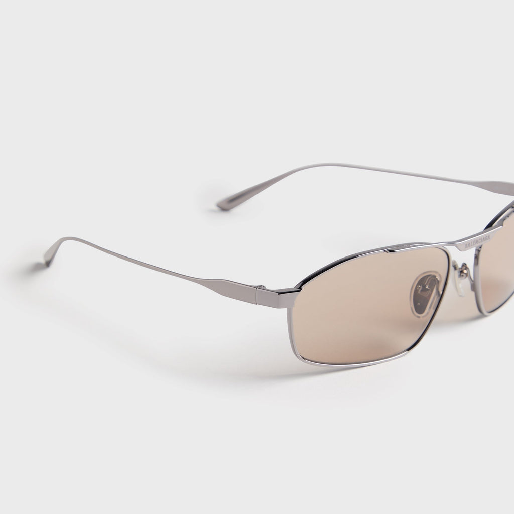 Balenciaga BB0416S Rectangle Metal Sunglasses - Ruthenium / Brown