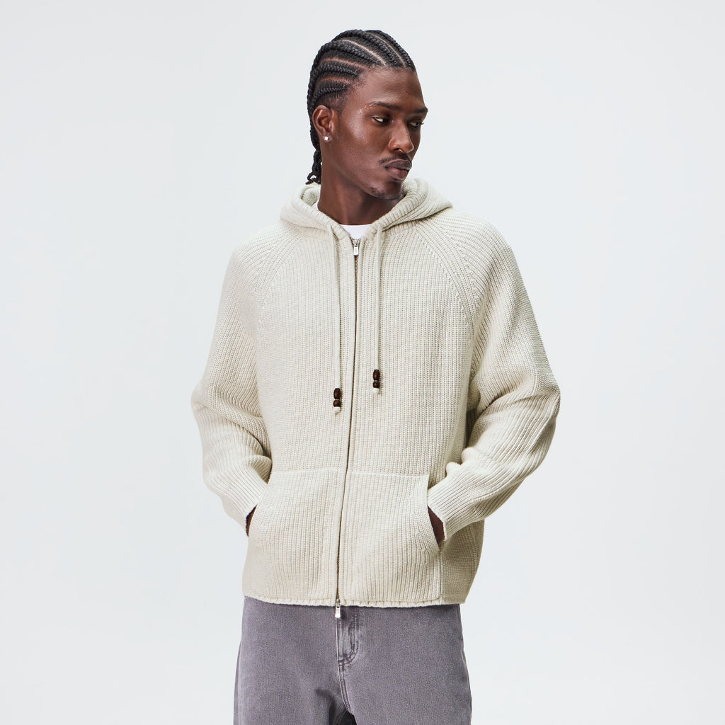 Kith Full Zip Knit Miles Hoodie - Light Heather Grey