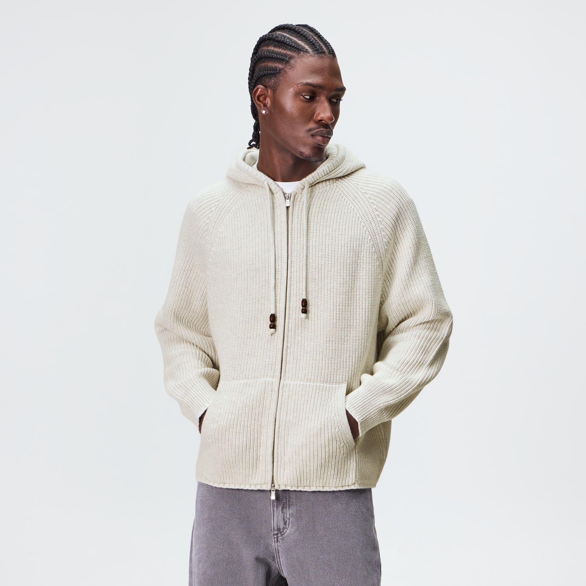 Kith Full Zip Knit Miles Hoodie - Light Heather Grey