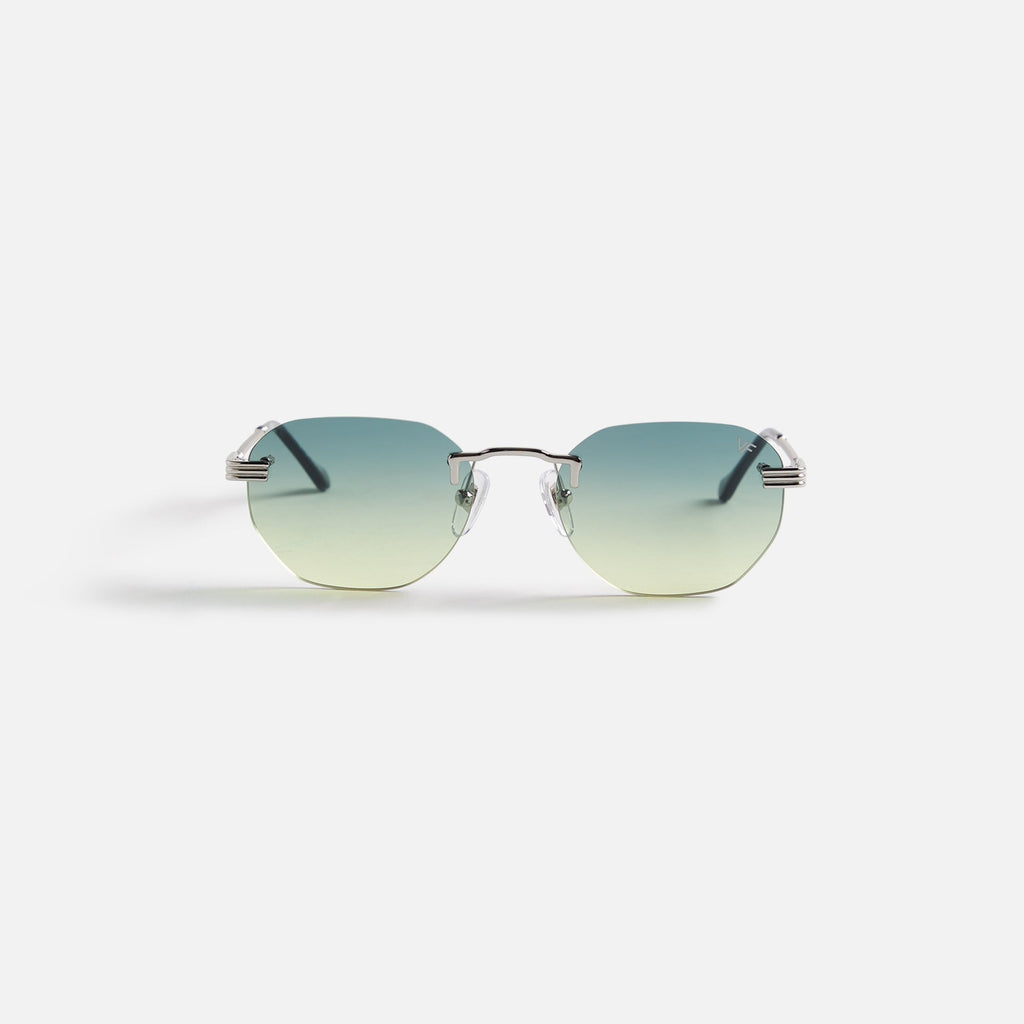 Vintage Frames Detroit Player Drill Mount 24Kt Sunglasses - White Gold / Green / Yellow