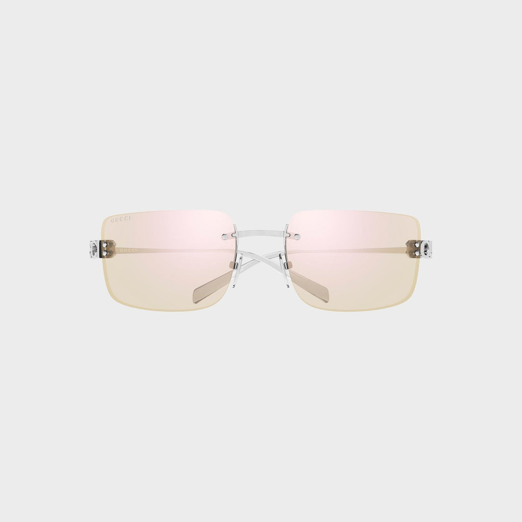 Gucci Women GG2038S Metal Rectangle Sunglasses - Silver / Transparent