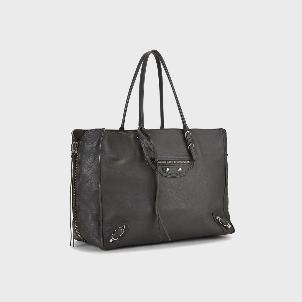 WGACA Balenciaga Calfskin Papier B4 Zip Around Tote Bag - Grey