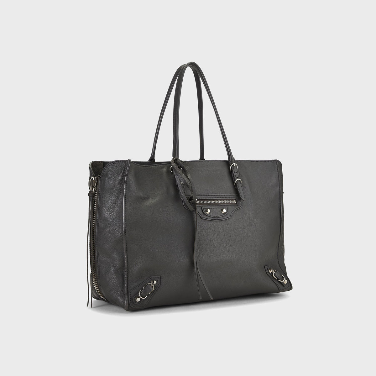 WGACA Balenciaga Calfskin Papier B4 Zip Around Tote Bag - Grey