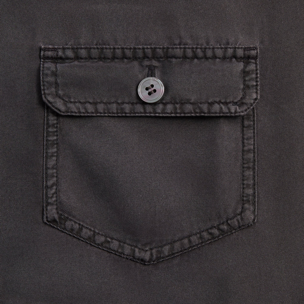 &Kin Garment Dyed Silk Collarless Yardley Shirt - Phantom Grey