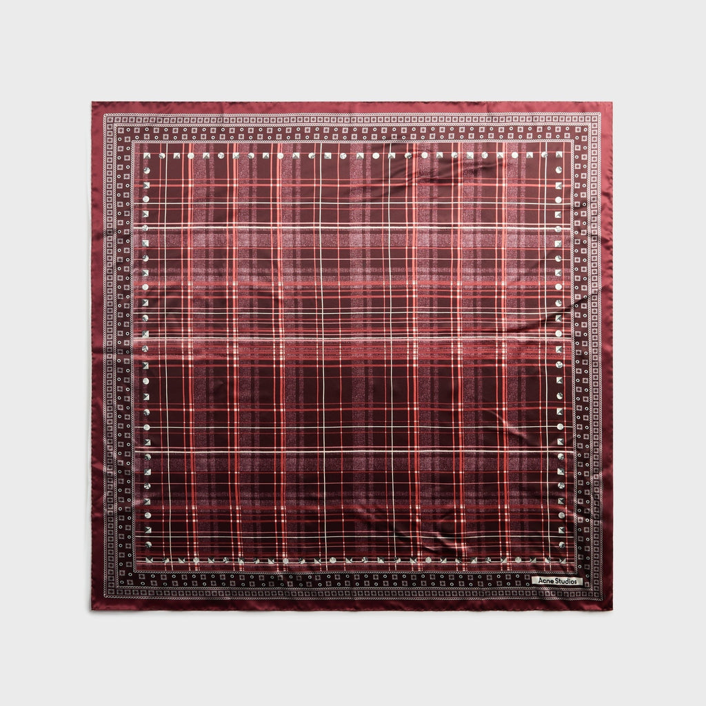 Acne Studios Checkered Silk Scarf - Burgundy / Brown