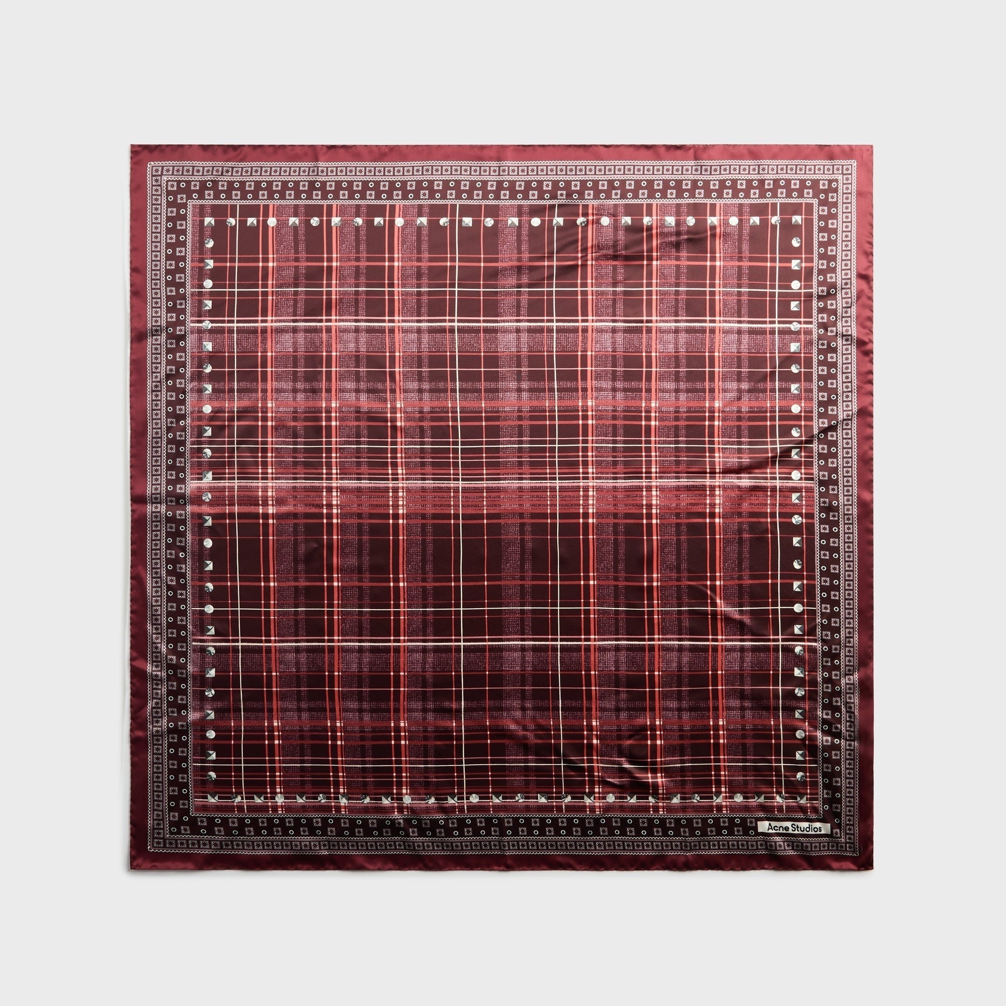 Acne Studios Checkered Silk Scarf - Burgundy / Brown