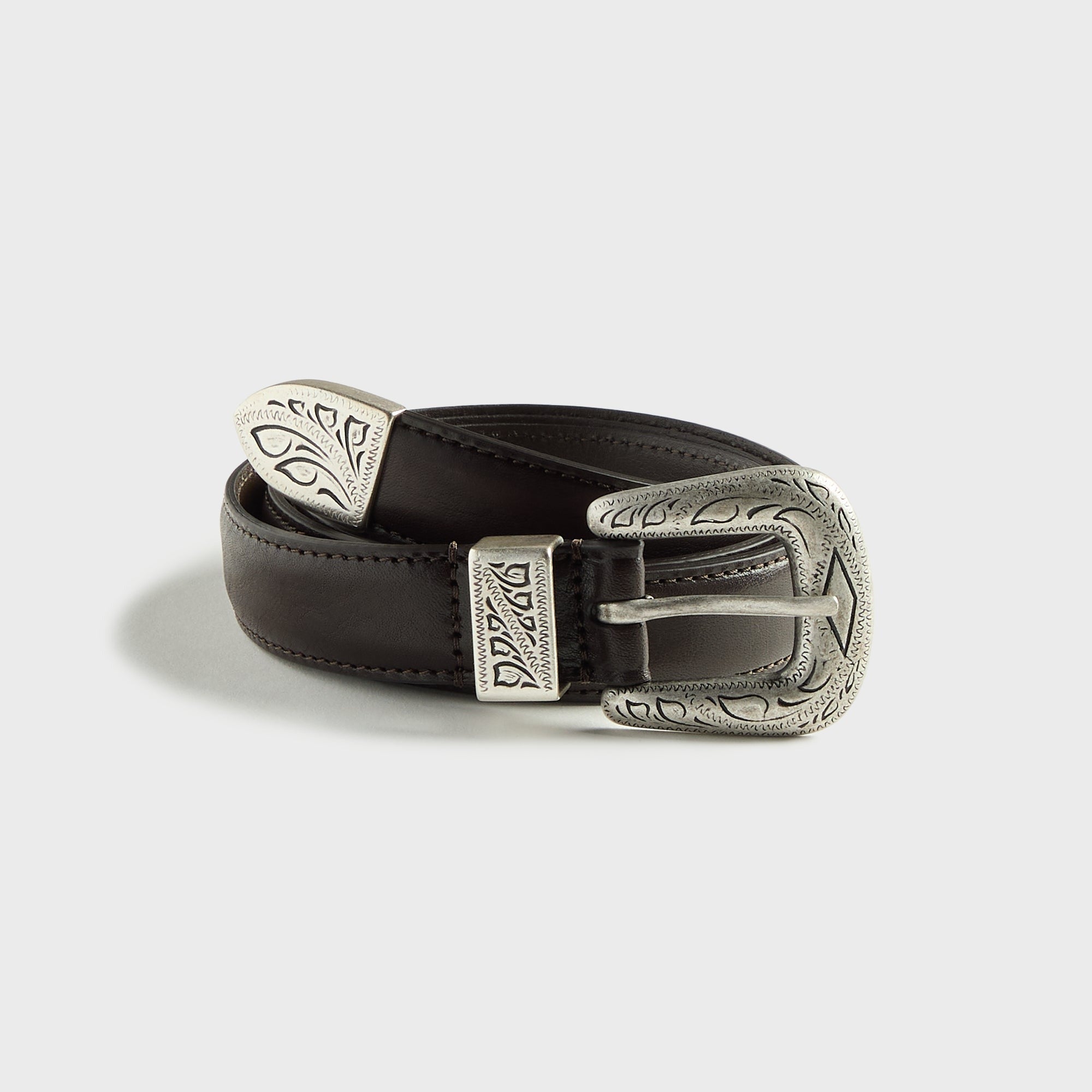 Anderson's Calf Leather 25mm Engraved Western Belt - Brown