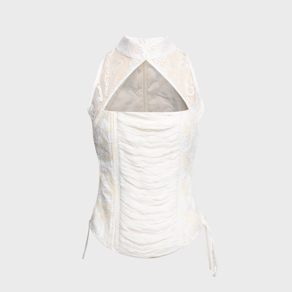 Kim Shui Ana Lace Up Halter Corset - White