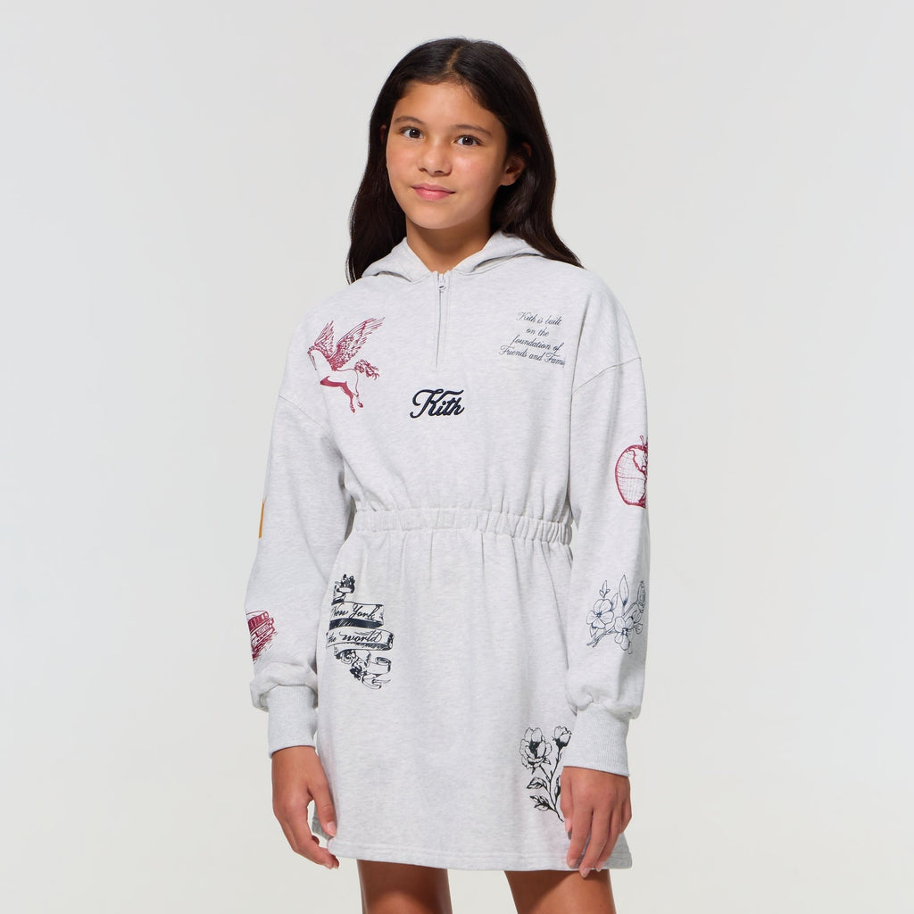 Kith Kids Logo Hoodie Dress - Light Heather Grey