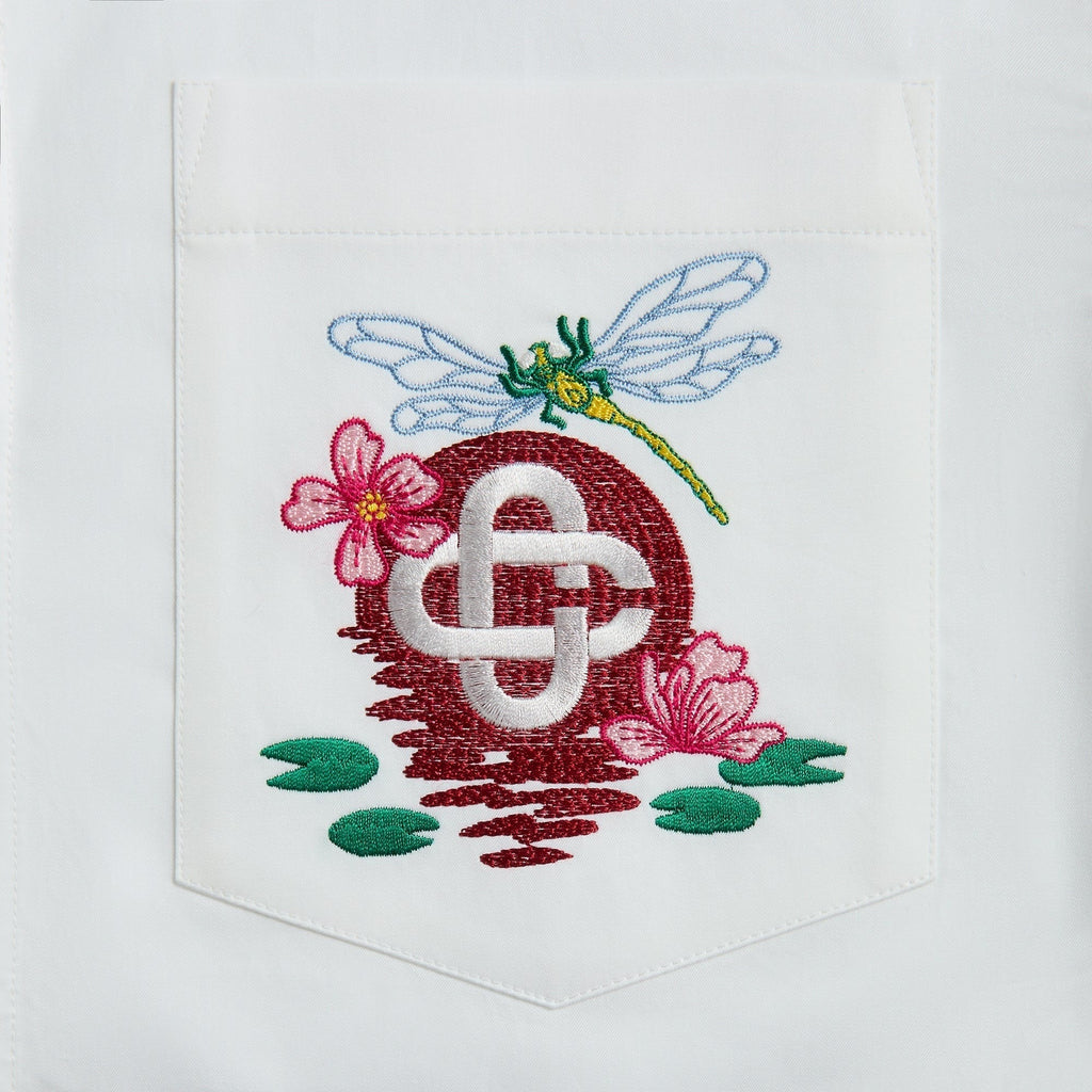 Casablanca Embroidered Monogram Short Sleeve Cuban Collar Shirt - White