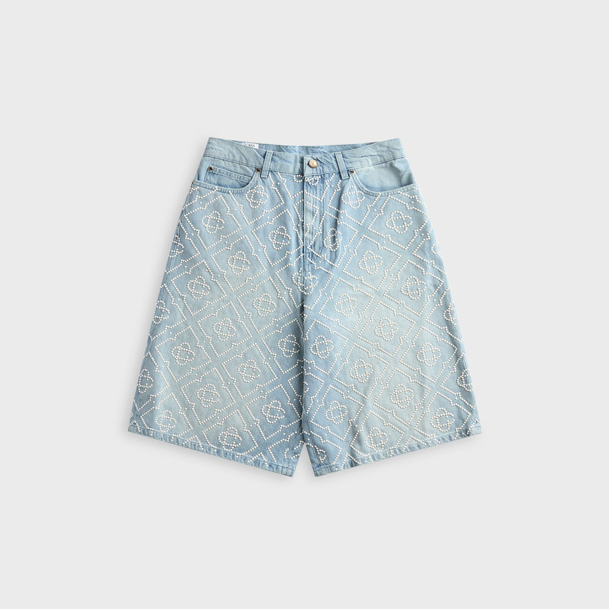 Casablanca Pearly Monogram Wide Leg Denim Short - Denim