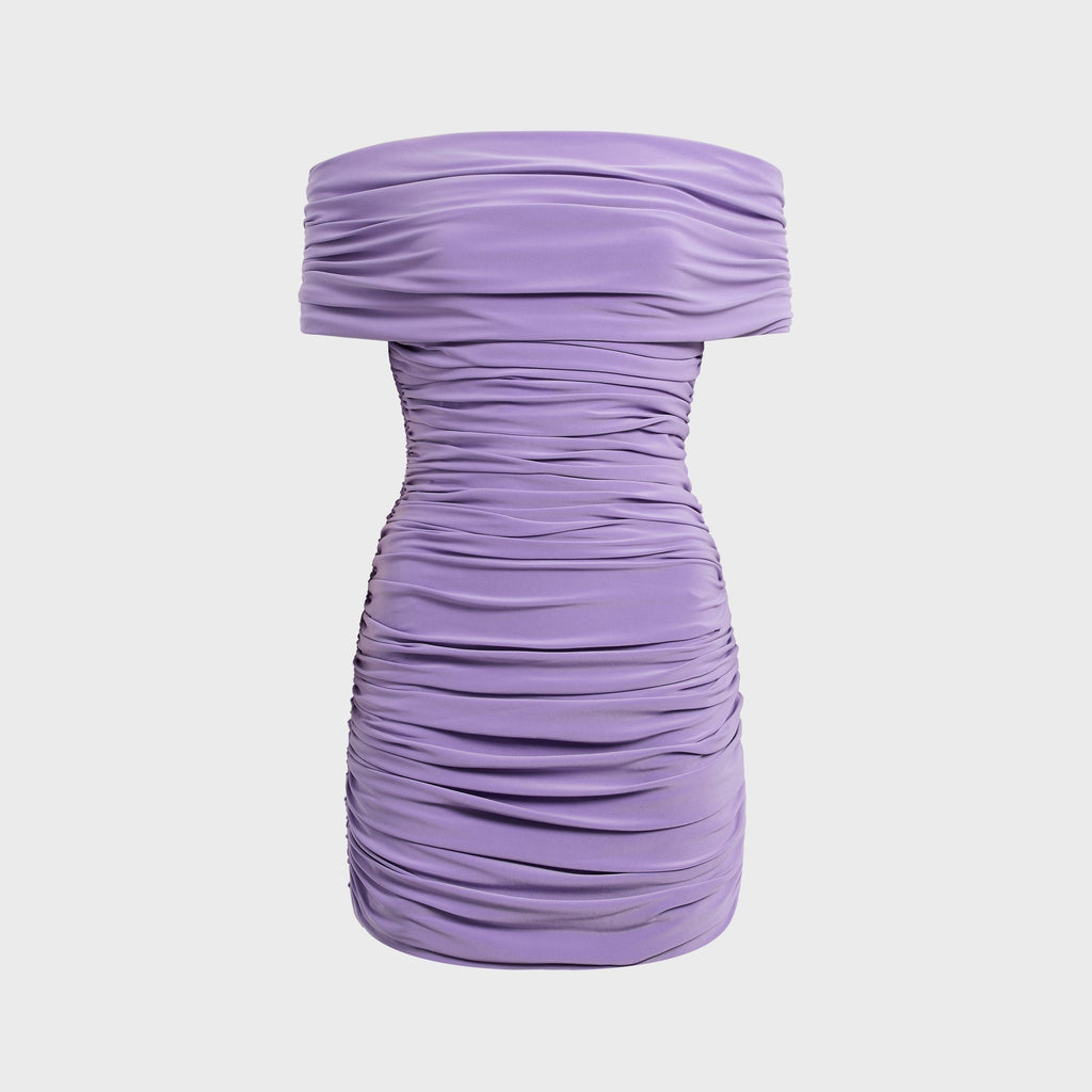 Norma Kamali Sleeveless Cowl Neck Shirred Pickleball Dress - Lavender