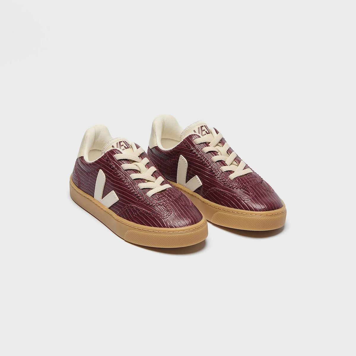 Veja Junior Volley Elastic Laces Leather - Amarante Pierre Natural