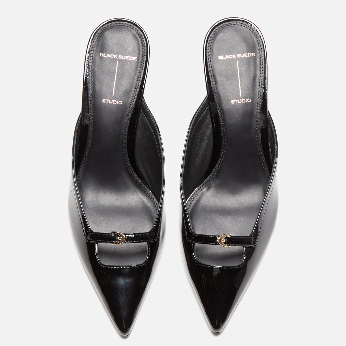 Black Suede Studio Moon 65 Mule - Black Patent