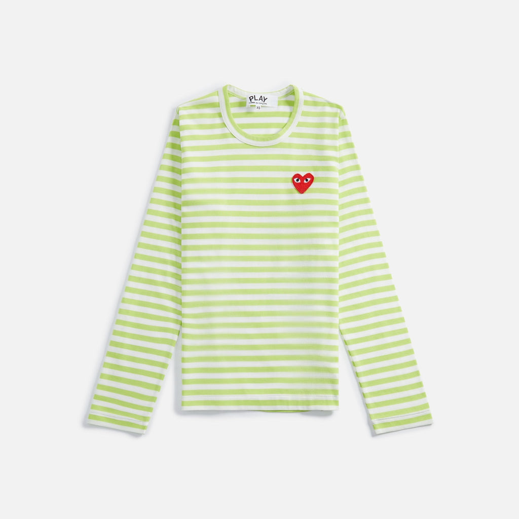Comme des Garçons Women's Play Long Sleeve Tee - Light Green Stripe