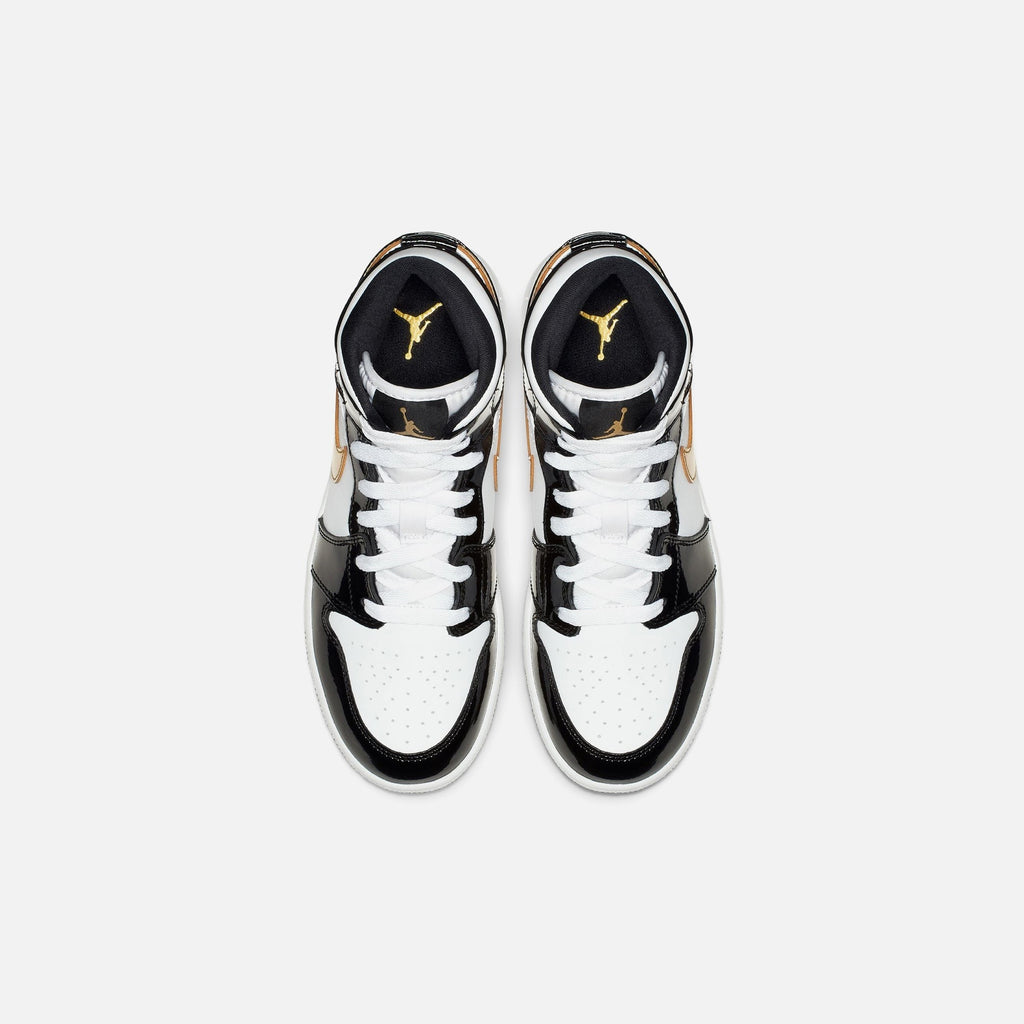 Nike GS Air Jordan 1 Mid SE - Black / Metallic Gold / White