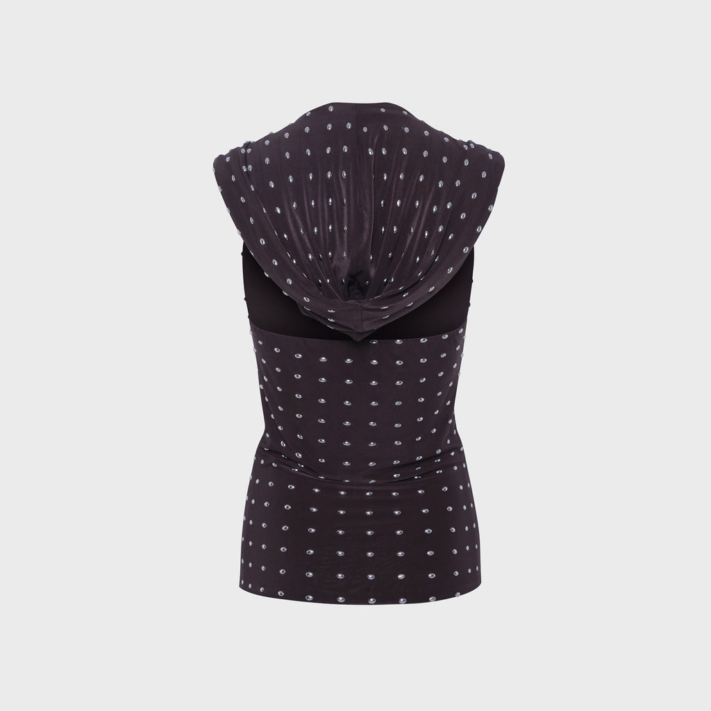 Siedres Hunni Cape Detailed Studded Jersey Top - Brown