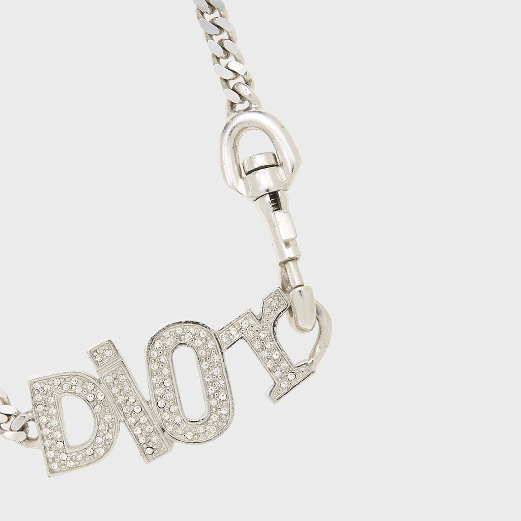 WGACA Dior Crystal Logo Necklace - Silver