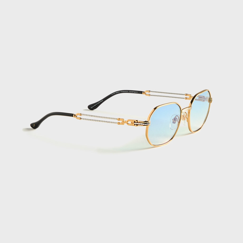 Vintage Frames Hustler Double Rope Edition 18KT Two-Tone Gold Sunglasses - Pastel Blue