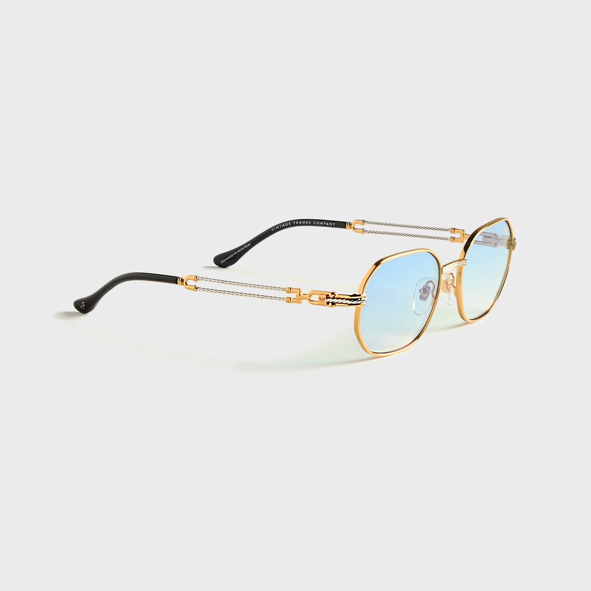 Vintage Frames Hustler Double Rope Edition 18KT Two-Tone Gold Sunglasses - Pastel Blue