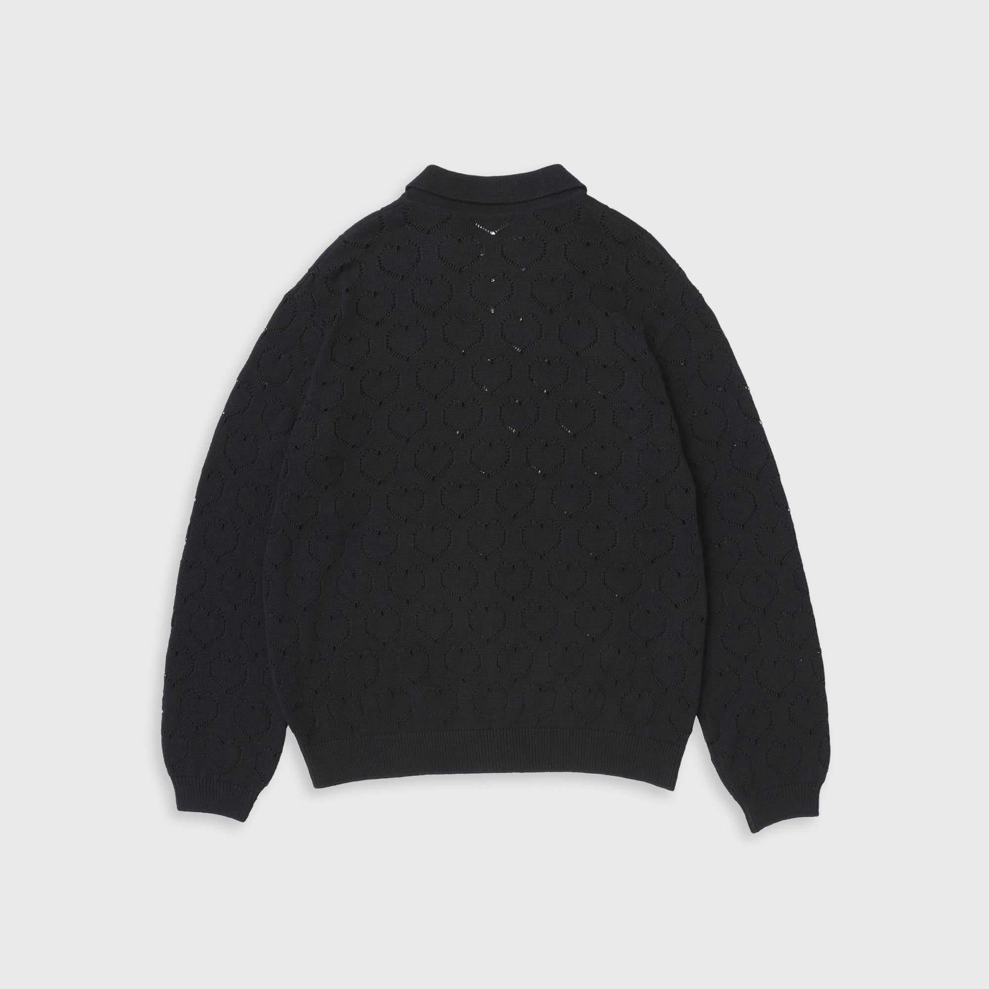 vowels Eyelet Knitted Zip Up Sweater - Black