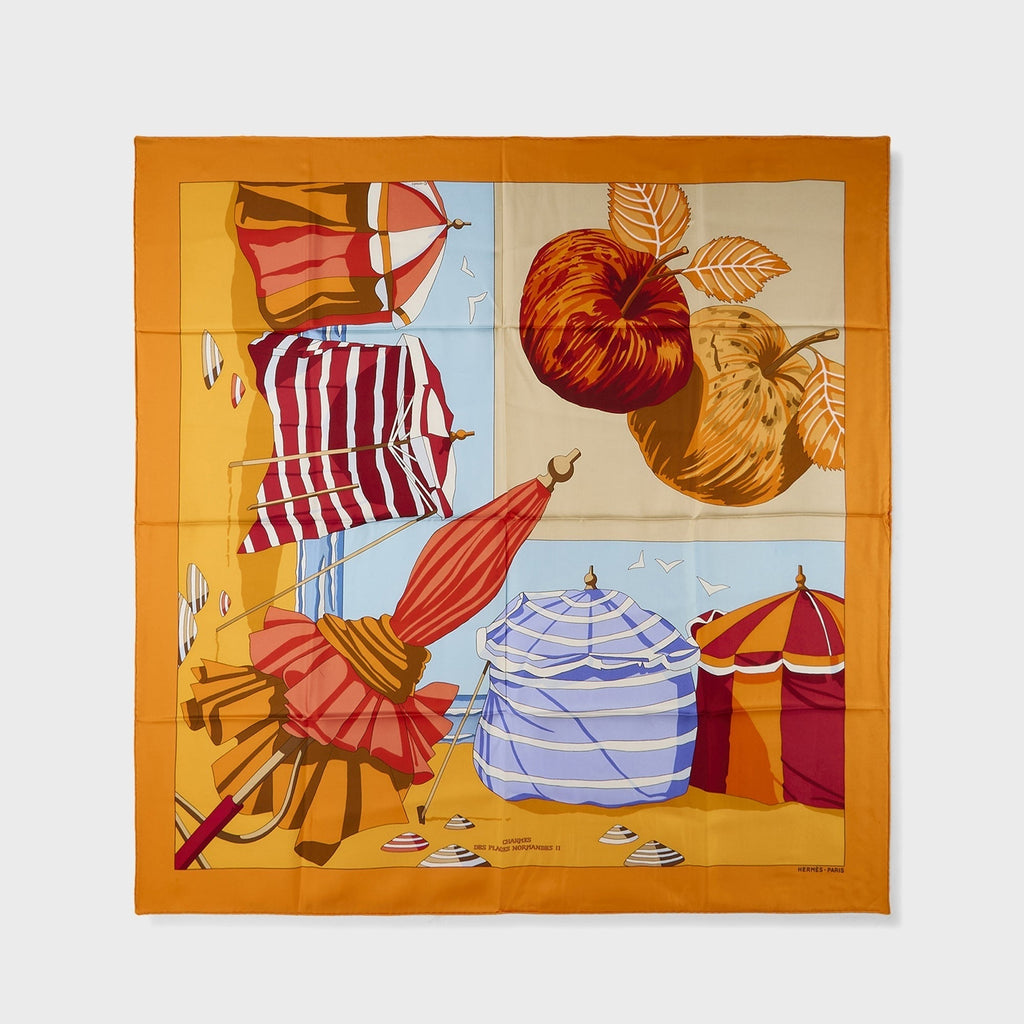 WGACA Hermes Charms of The Normandy Beaches II Silk Scarf - Orange