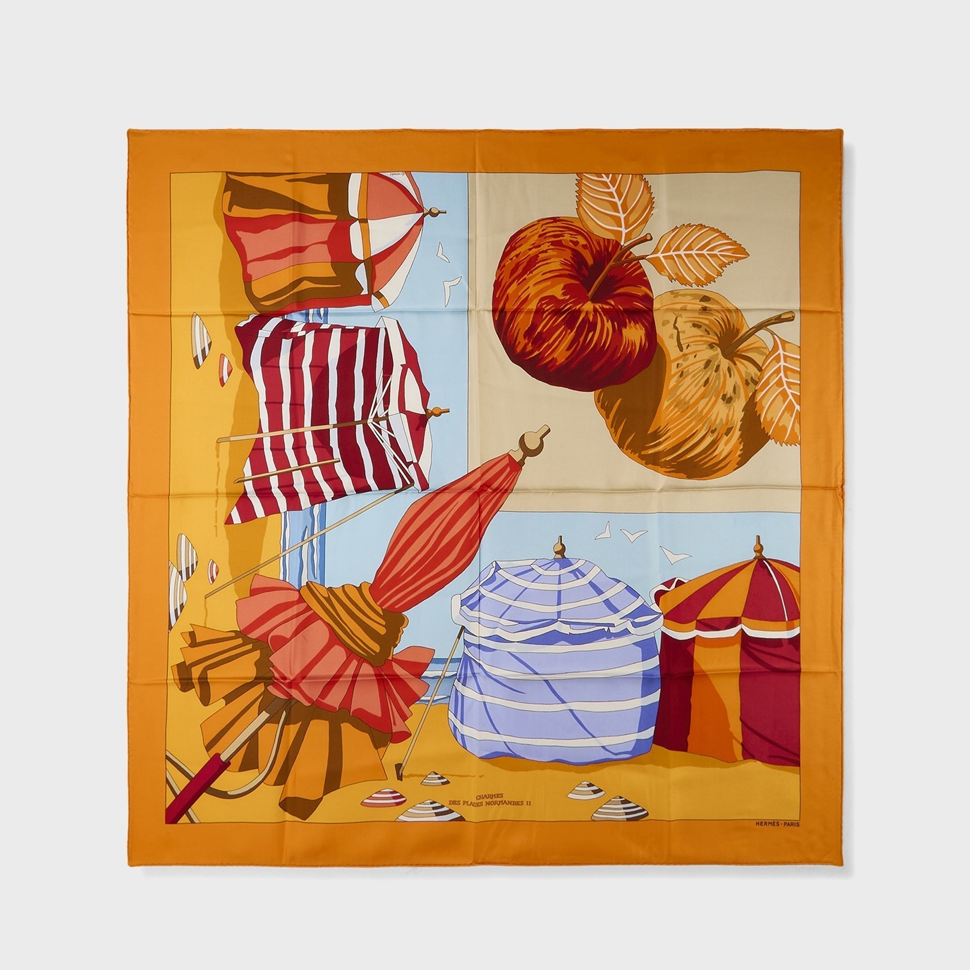 WGACA Hermes Charms of The Normandy Beaches II Silk Scarf - Orange