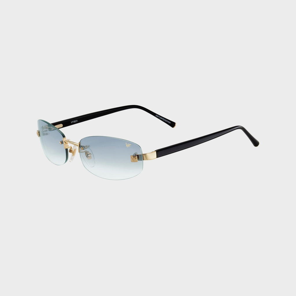 Vintage Frames Ibiza Rimless Drill Mount 24KT Yellow Gold Sunglasses - Light Grey
