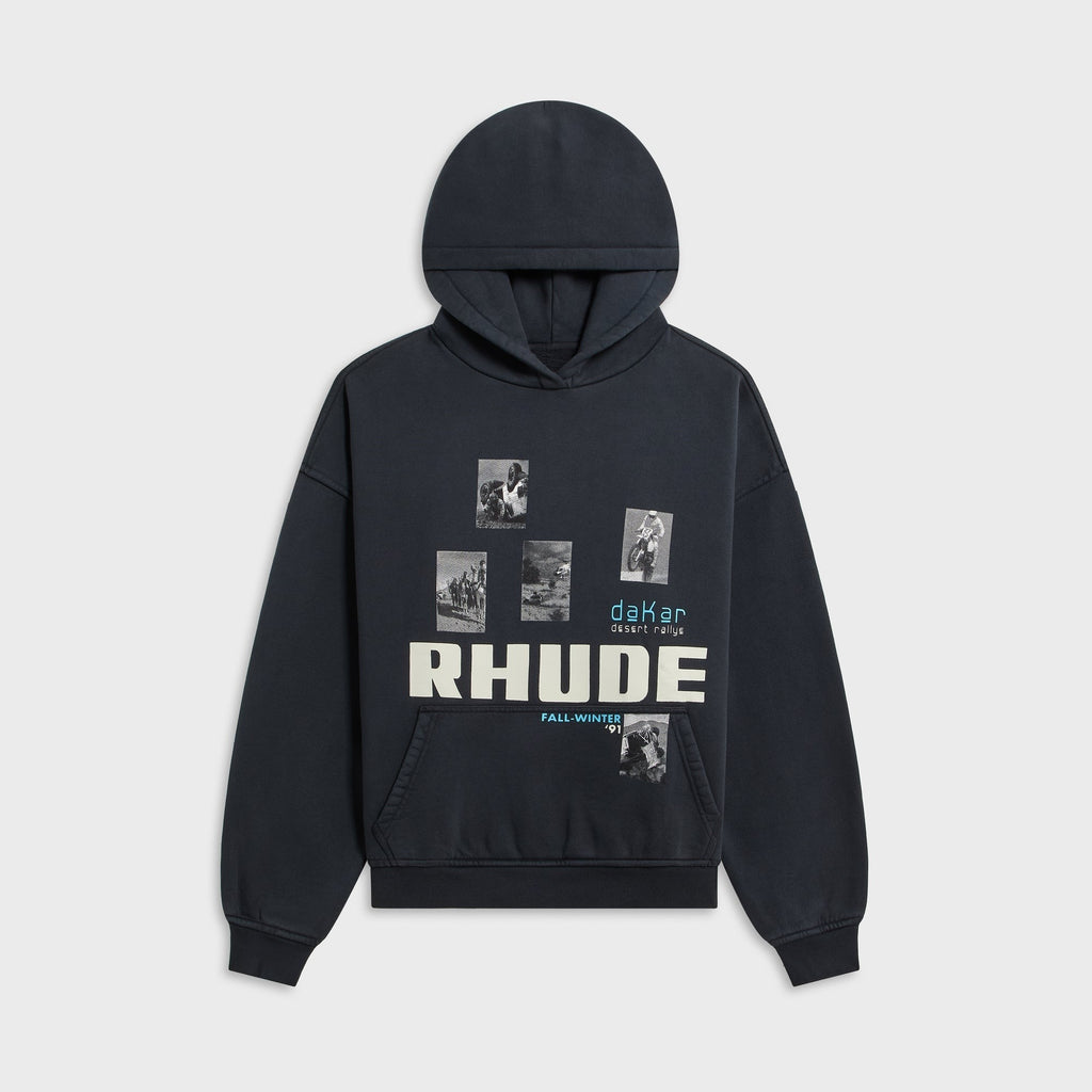 Rhude Winter 91 Rallye Hoodie - Vintage Black / White / Blue