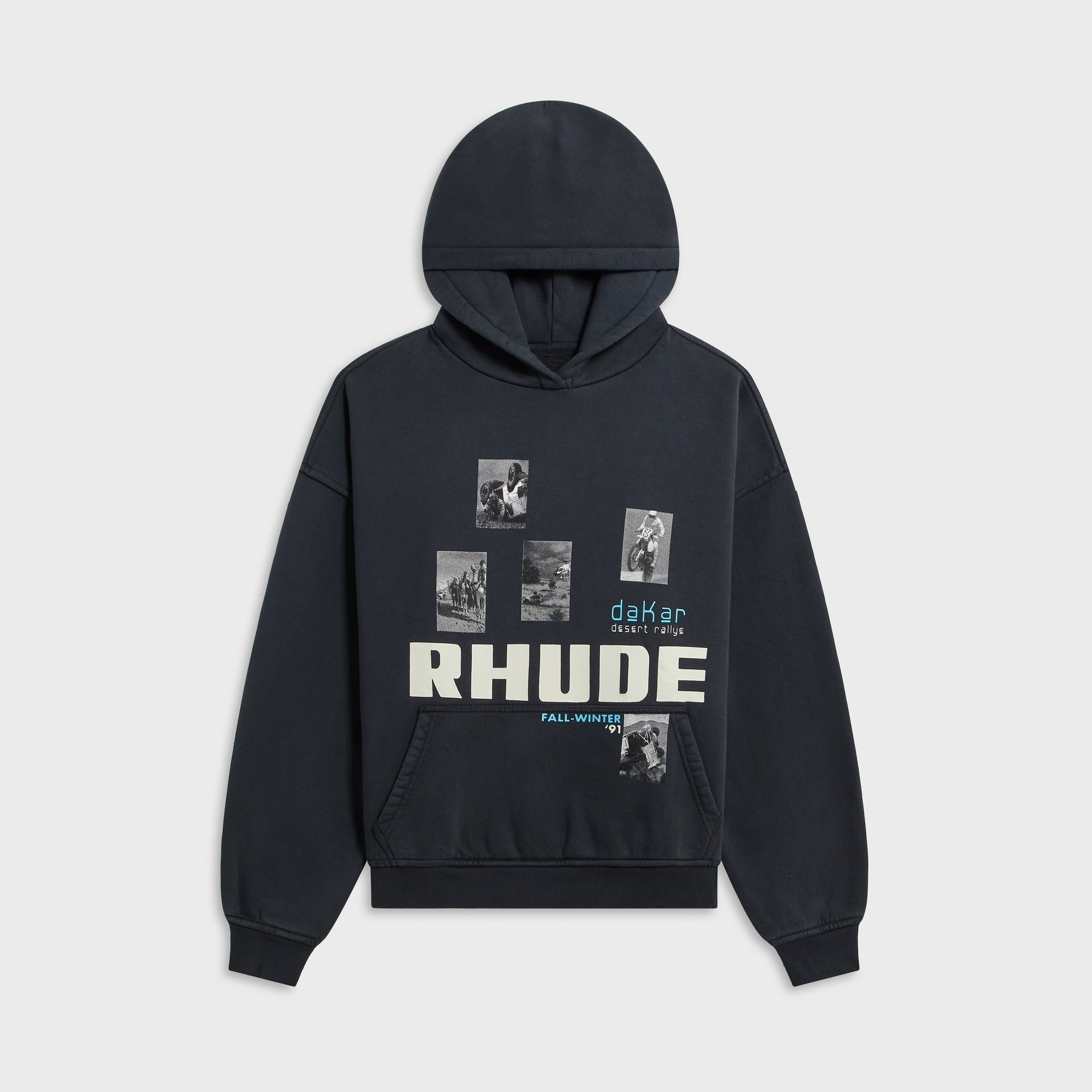 Rhude Winter 91 Rallye Hoodie - Vintage Black / White / Blue