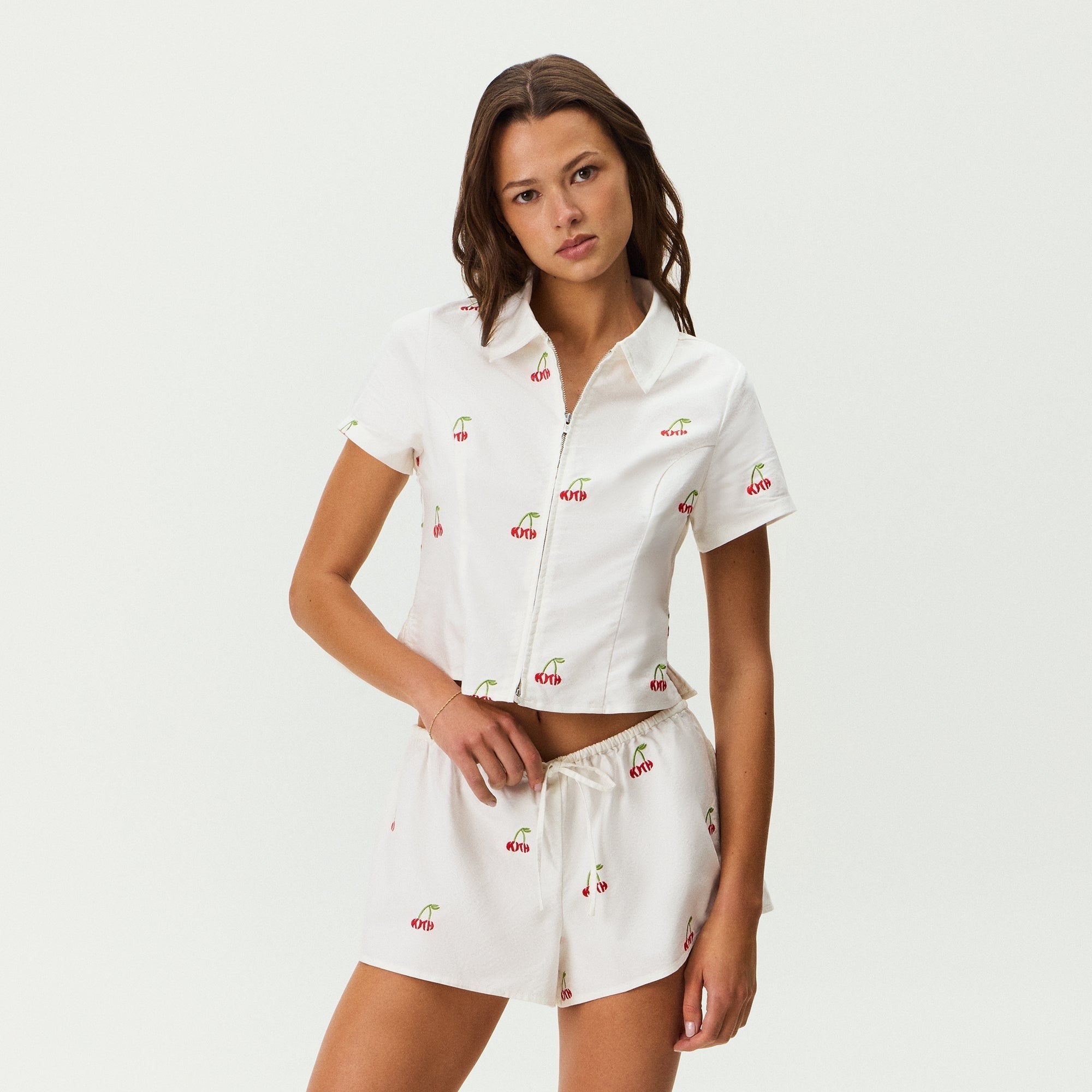 Kith Women Caela Cherry Oxford Zip Shirt - White