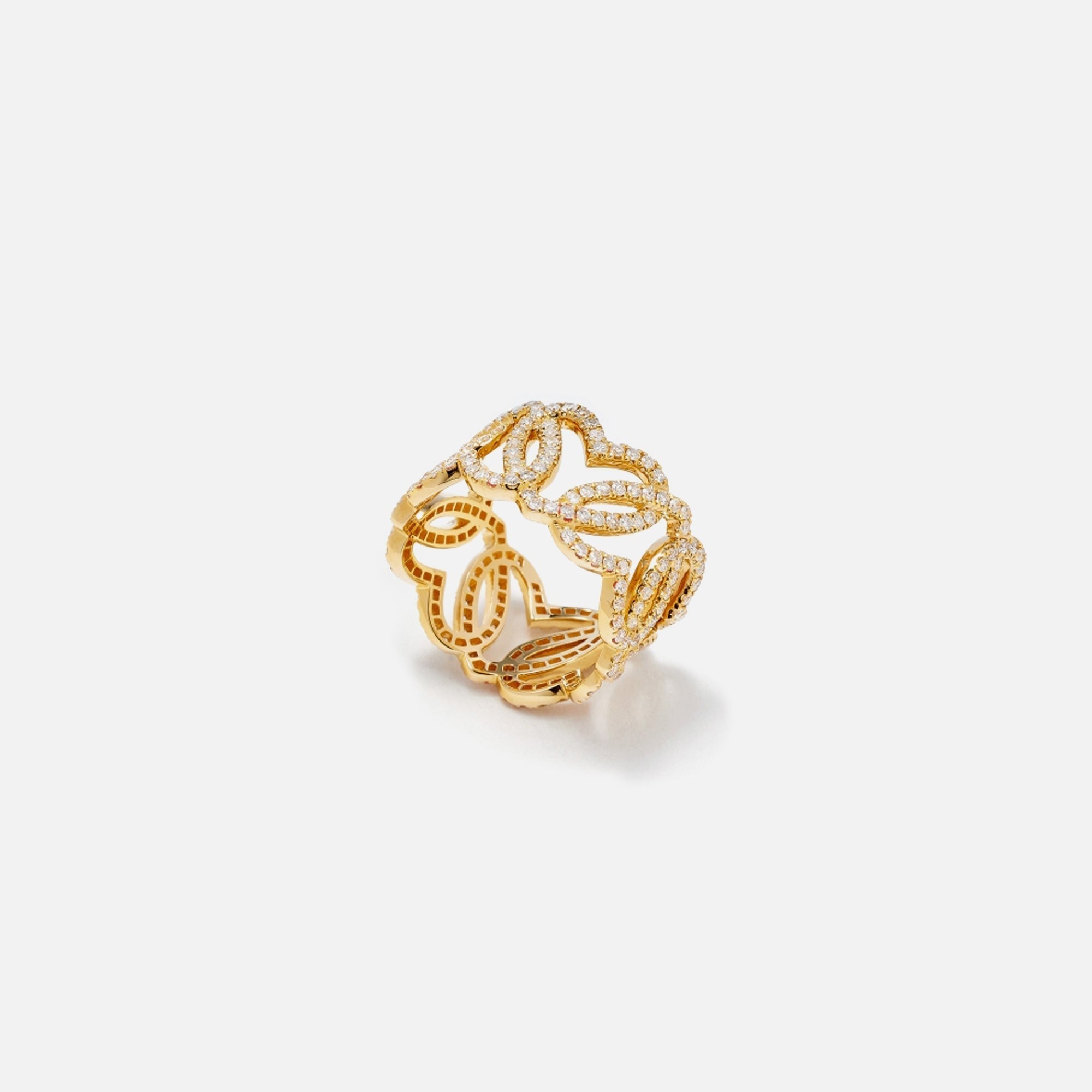 Yvonne Leon Bague Maille Coeurs Diamants Heart Ring - Yellow