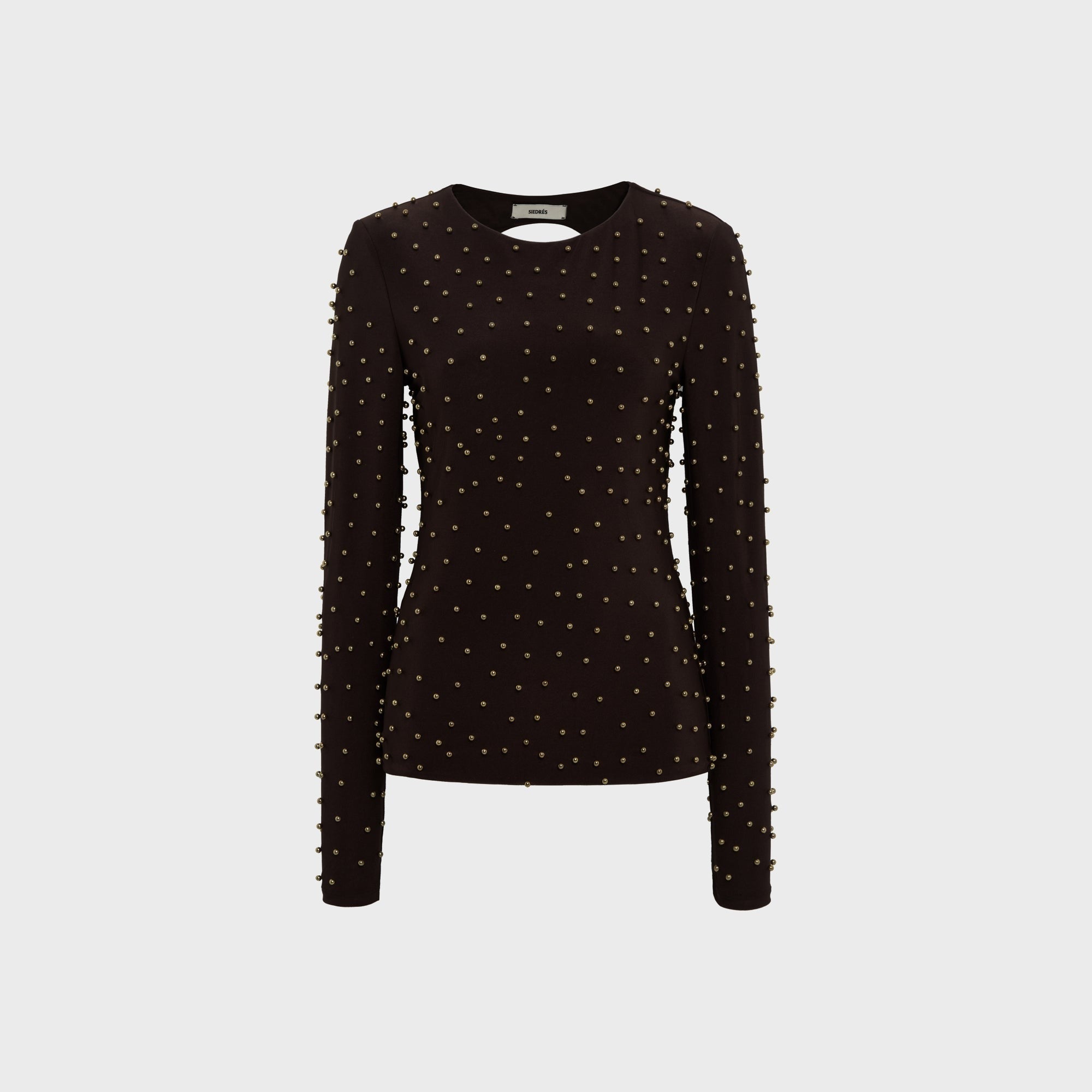 Siedres Odel Studded Open Back Longsleeve Top - Brown