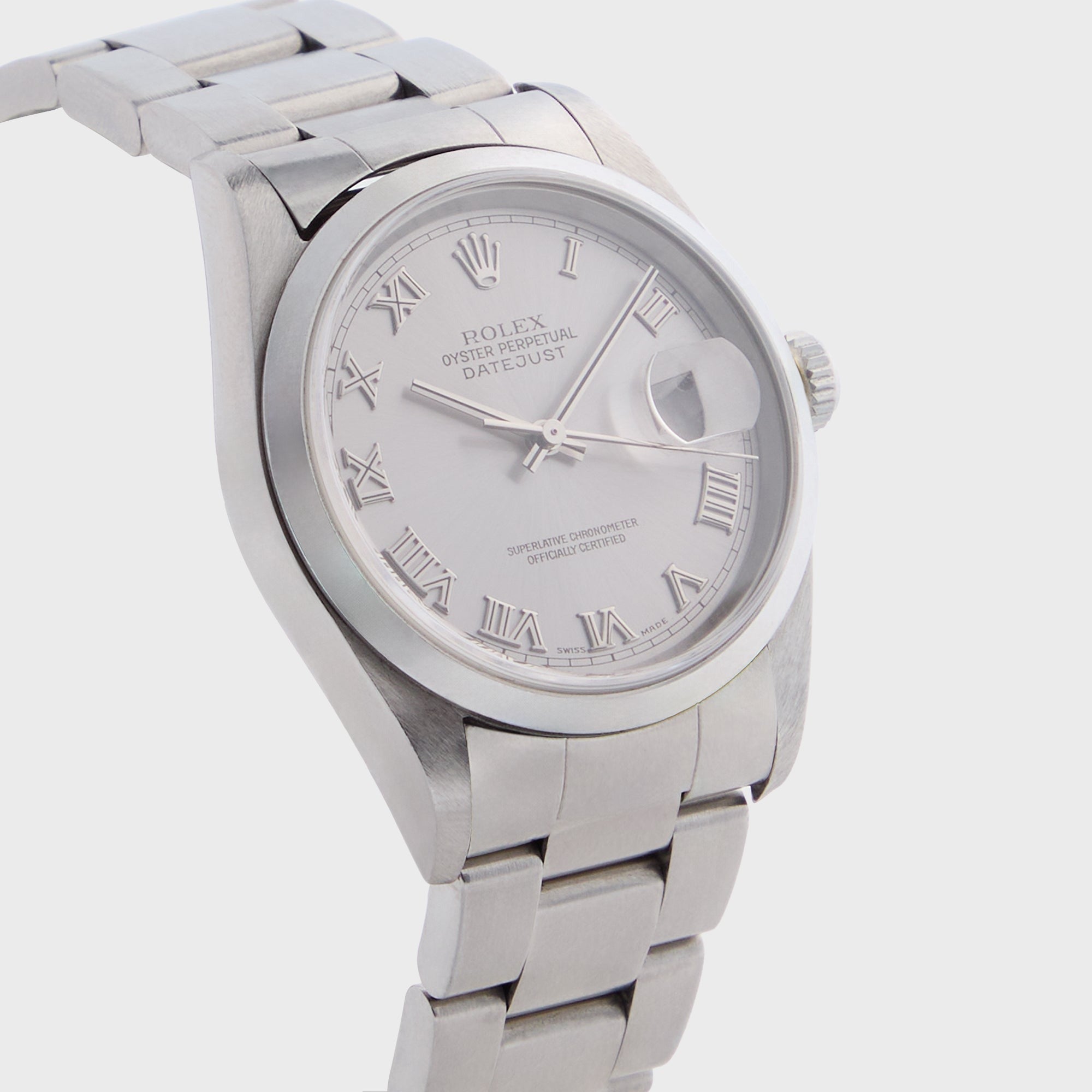 Wind Vintage Rolex Datejust Reference 16200 Non-Luminous Roman Dial Unpolished - Silver
